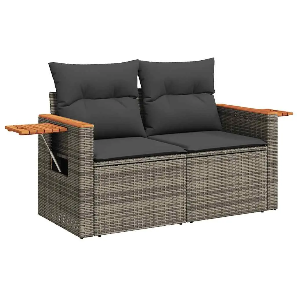 4 Piece Garden Sofa Set Grey Poly Rattan Outdoor Furniture with Storage Cushions