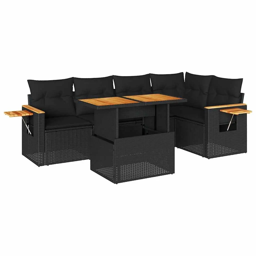 5 Piece Garden Sofa Set Black Poly Rattan Outdoor Furniture with Storage