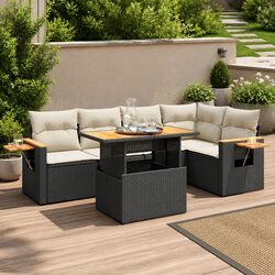 Garden Sofa Set 5 Piece Outdoor Furniture Black Poly Rattan with Cushions