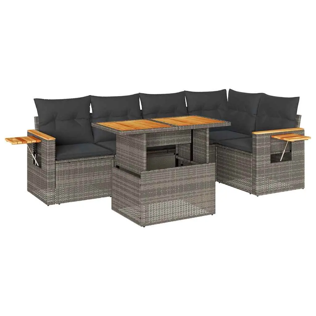 5 Piece Garden Sofa Set Grey Poly Rattan Outdoor Furniture with Storage Cushions