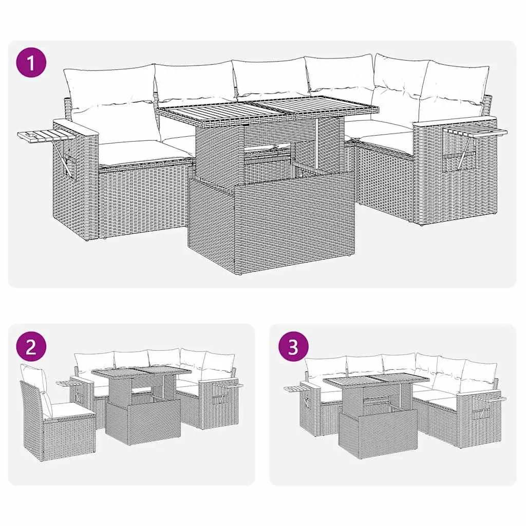 5 Piece Garden Sofa Set Grey Poly Rattan Outdoor Furniture with Storage Cushions