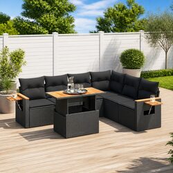 Garden Sofa Set 6 Piece Black Poly Rattan Outdoor Furniture Patio Cushions