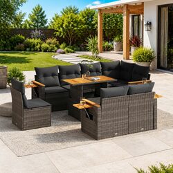 Garden Sofa Set 9 Piece Outdoor Furniture Grey Poly Rattan Cushions Storage