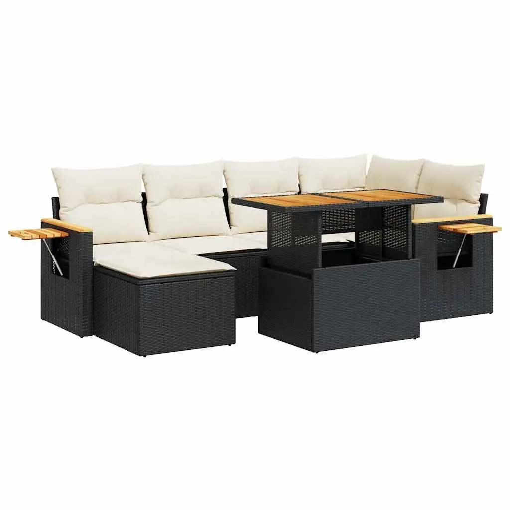 7 Piece Garden Sofa Set Outdoor Furniture Black PE Rattan with Cushions