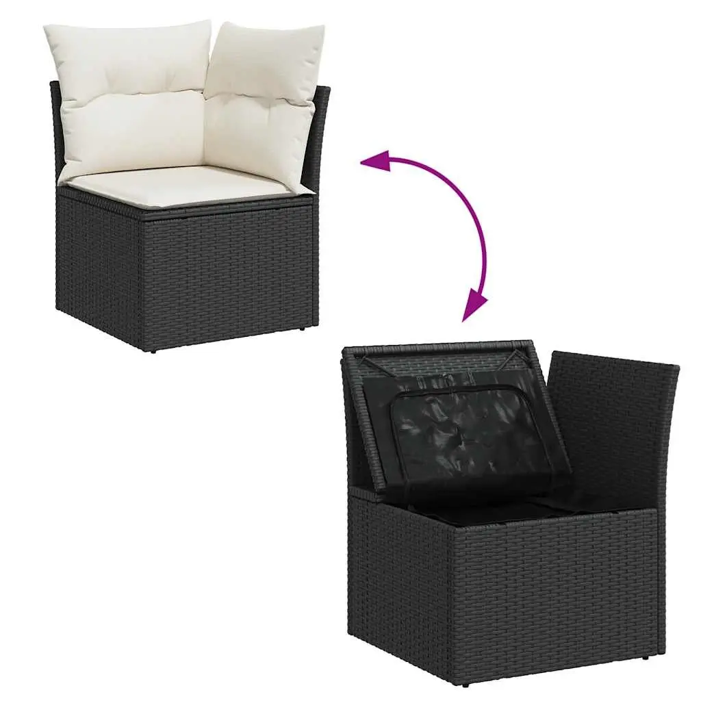 7 Piece Garden Sofa Set Outdoor Furniture Black PE Rattan with Cushions