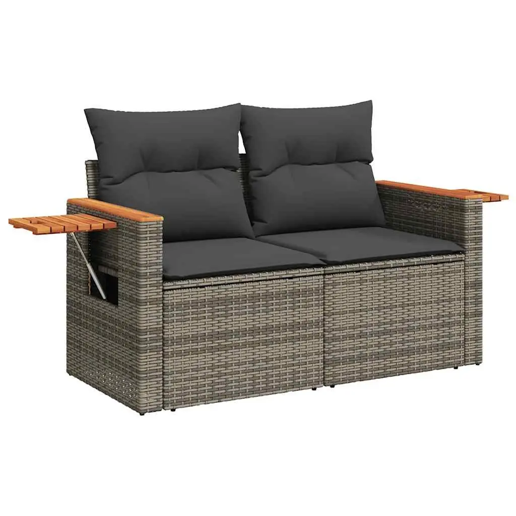 7-Piece Garden Sofa Set Grey Poly Rattan Outdoor Furniture with Storage Cushions