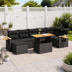 Garden Sofa Set 8 Piece Outdoor Furniture Black Poly Rattan with Storage