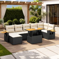 Garden Sofa Set 8 Piece Outdoor Furniture Black Poly Rattan with Storage