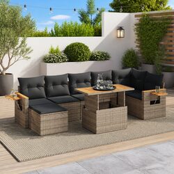 Garden Sofa Set 8 Piece Outdoor Furniture Grey Rattan Patio Lounger with