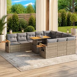 Garden Sofa Set 10 Piece Outdoor Furniture Beige Poly Rattan with Cushions