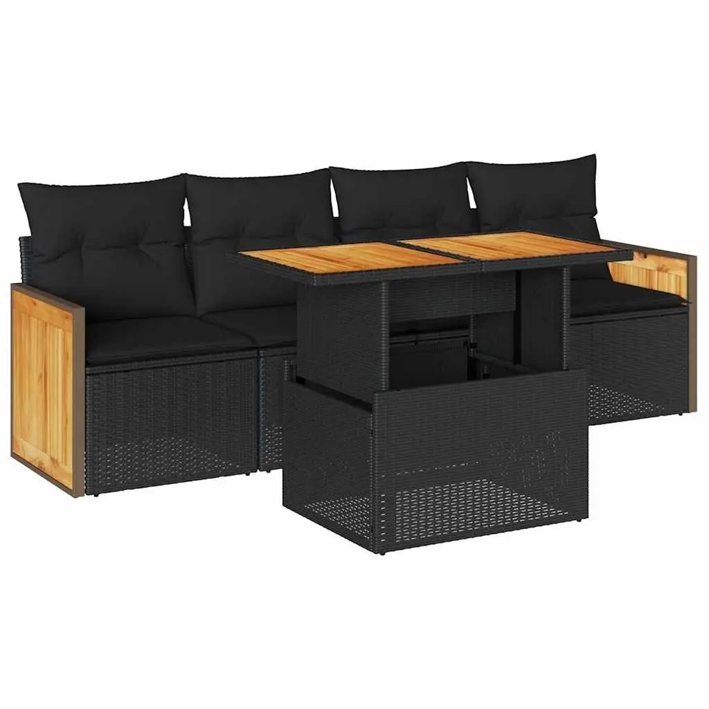 5 Piece Garden Sofa Set with Storage Black Outdoor Patio Furniture Modular