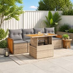 Garden Sofa Set 5 Piece Outdoor Furniture Patio Sectional Modular Beige Cushions