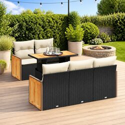 Garden Sofa Set 6 Piece Outdoor Furniture Black Poly Rattan Modular Patio Lounge
