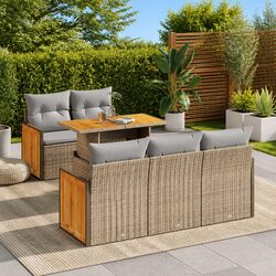 Garden Sofa Set 6 Piece Outdoor Furniture Beige Cushions Patio Sectional Modular