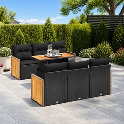 Garden Sofa Set 7 Piece Outdoor Patio Furniture Black Poly Rattan with Cushions