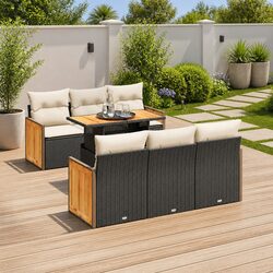 7 Piece Outdoor Garden Sofa Set Black Poly Rattan with Cushions Storage Patio