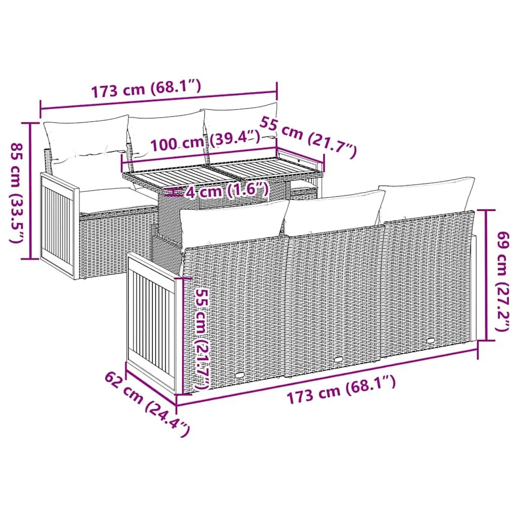 Garden Sofa Set Modular Outdoor Furniture 7 Piece Grey Poly Rattan with Cushions