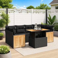 7 Piece Garden Sofa Set with Cushions Black Poly Rattan Outdoor Furniture Patio