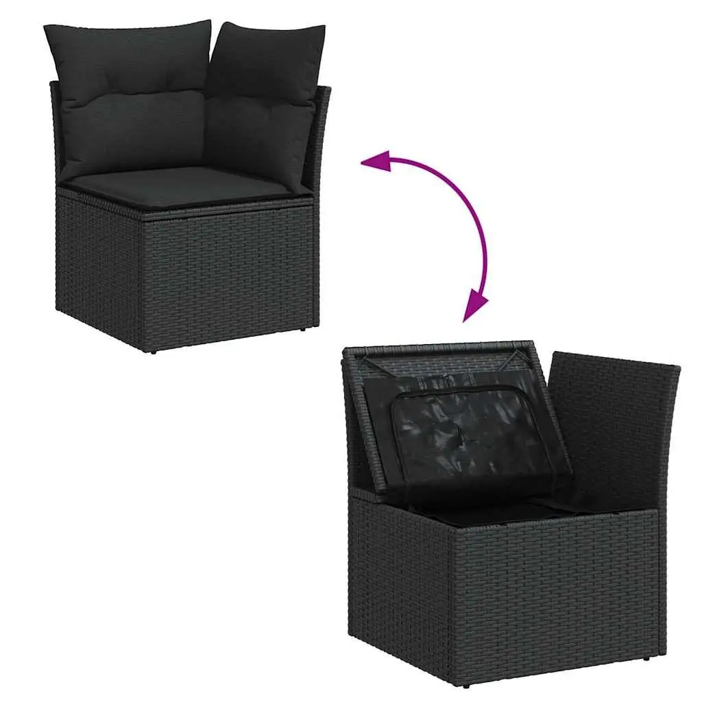 7 Piece Garden Sofa Set with Cushions Black Poly Rattan Outdoor Furniture Patio