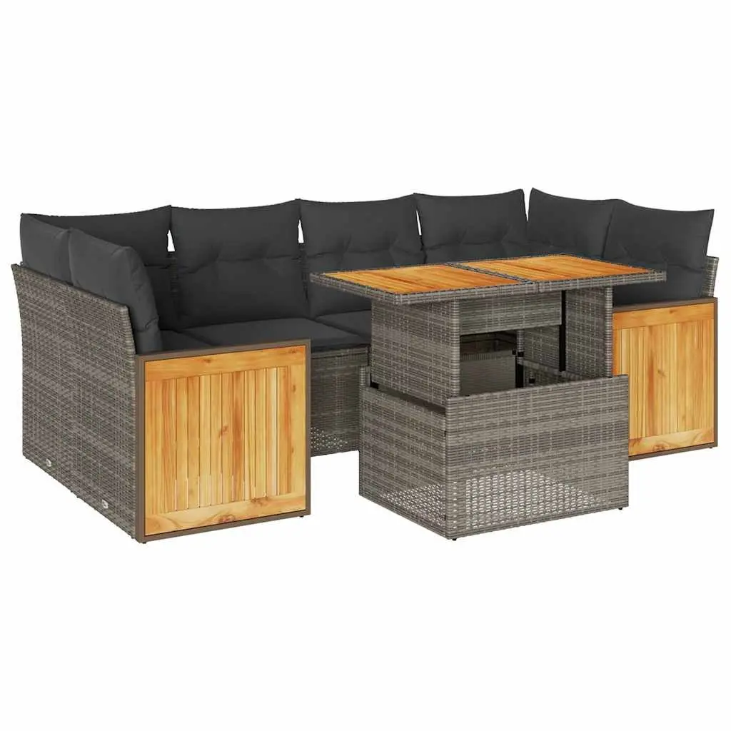 7 Piece Garden Sofa Set with Storage Cushions Grey Outdoor Patio Furniture