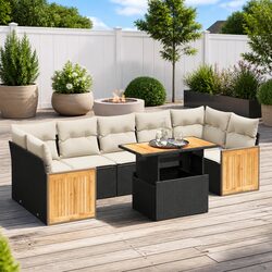 Outdoor Garden Sofa Set 8 Piece Black Poly Rattan with Storage Cushions Patio
