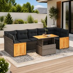 Garden Sofa Set 8 Piece Outdoor Furniture Grey Poly Rattan Modular Patio Seating