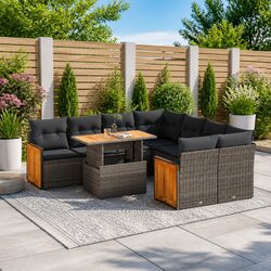Garden Sofa Set 9 Piece Outdoor Furniture Grey Poly Rattan Modular Patio Seating