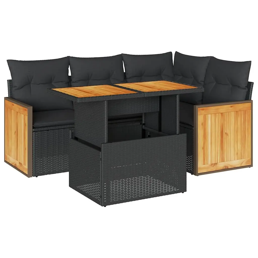 5 Piece Garden Sofa Set Outdoor Patio Furniture Black Poly Rattan Modular with