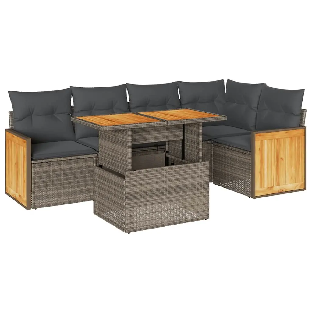 6 Piece Outdoor Garden Sofa Set Grey Poly Rattan Patio Furniture with Cushions