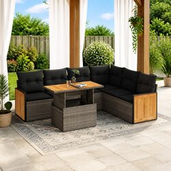 Garden Sofa Set 7 Piece Outdoor Furniture Grey Poly Rattan Modular Patio Seating