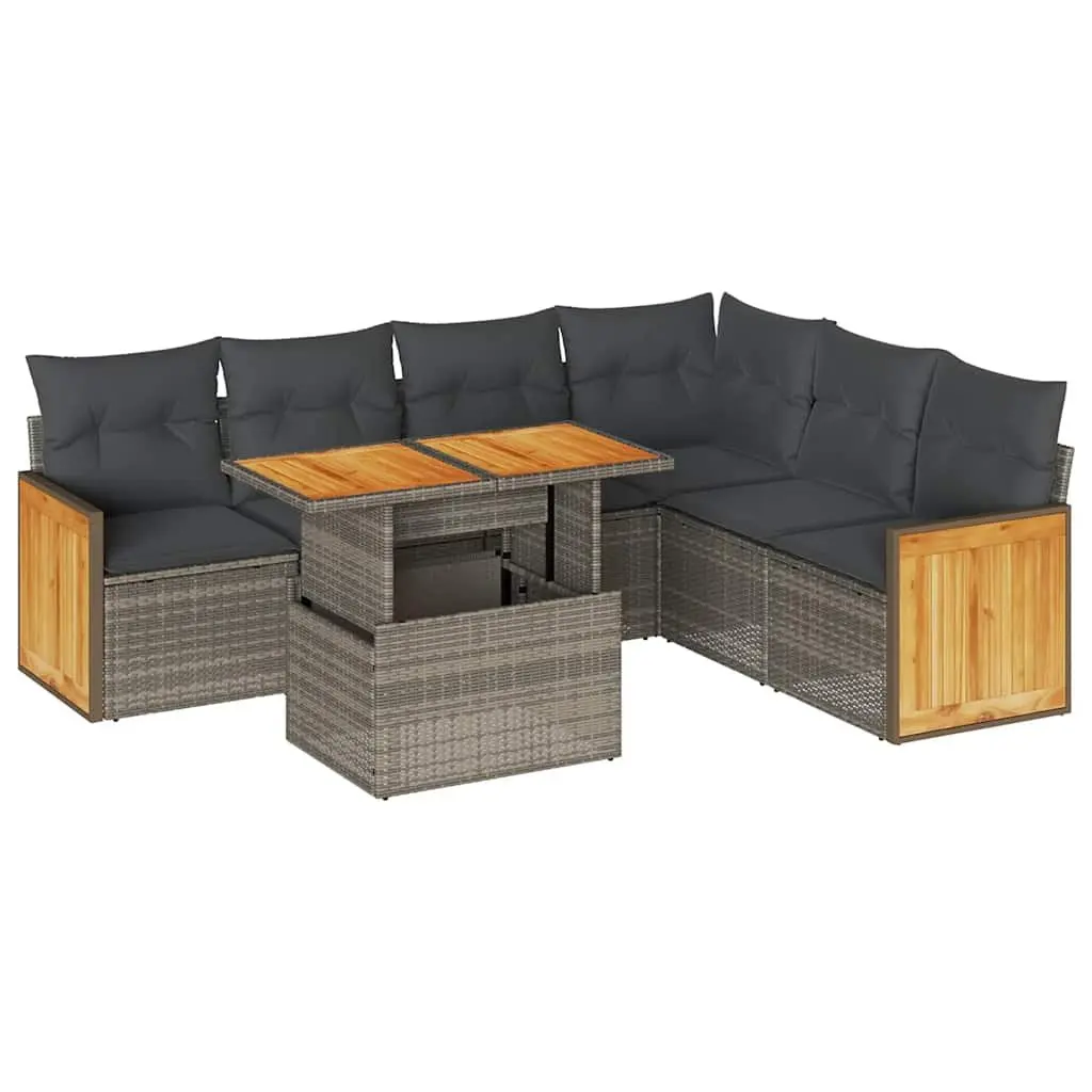 Garden Sofa Set 7 Piece Modular Outdoor Furniture Grey PE Rattan Patio Seating