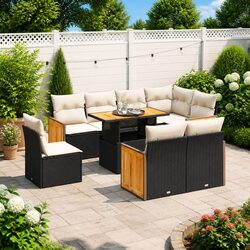 Garden Sofa Set 9 Piece Outdoor Furniture Black Poly Rattan Modular Patio Lounge