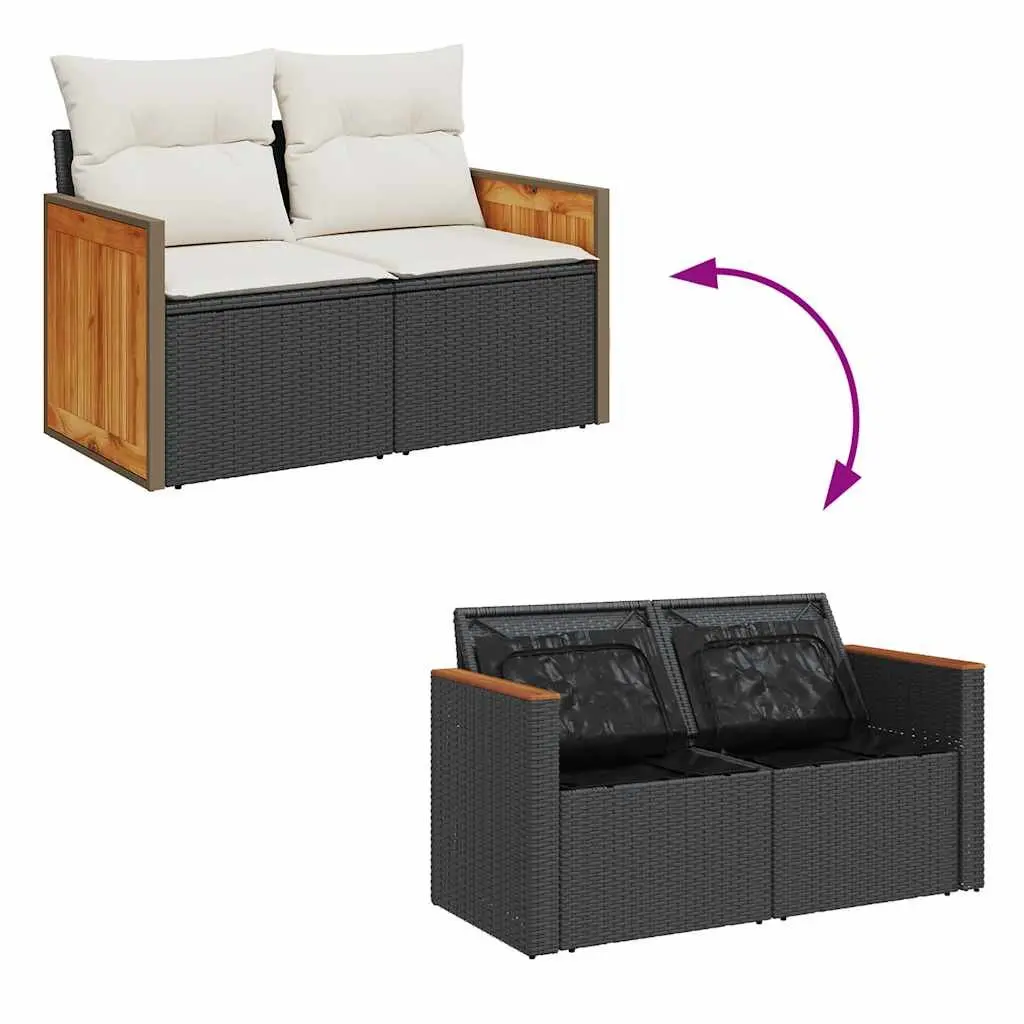 Garden Sofa Set 9 Piece Outdoor Furniture Black Poly Rattan Modular Patio Lounge