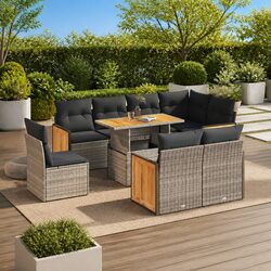 Garden Sofa Set 9 Piece Outdoor Furniture Grey Poly Rattan Modular Patio Seating