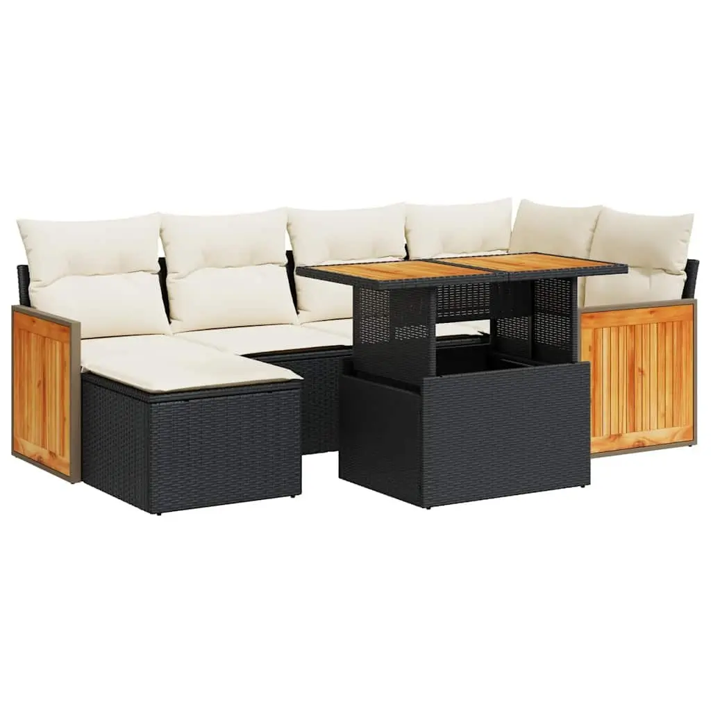 7 Piece Outdoor Garden Sofa Set with Storage Black Poly Rattan Patio Furniture