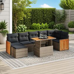 Garden Sofa Set 8 Piece Outdoor Furniture Grey Poly Rattan Modular Patio Lounge