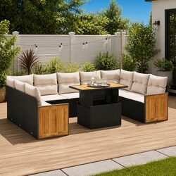 Garden Sofa Set 10 Piece Outdoor Furniture Patio Sectional Black Poly Rattan
