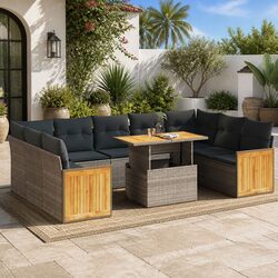 Garden Sofa Set 10 Piece Grey Poly Rattan Outdoor Furniture Patio Lounge