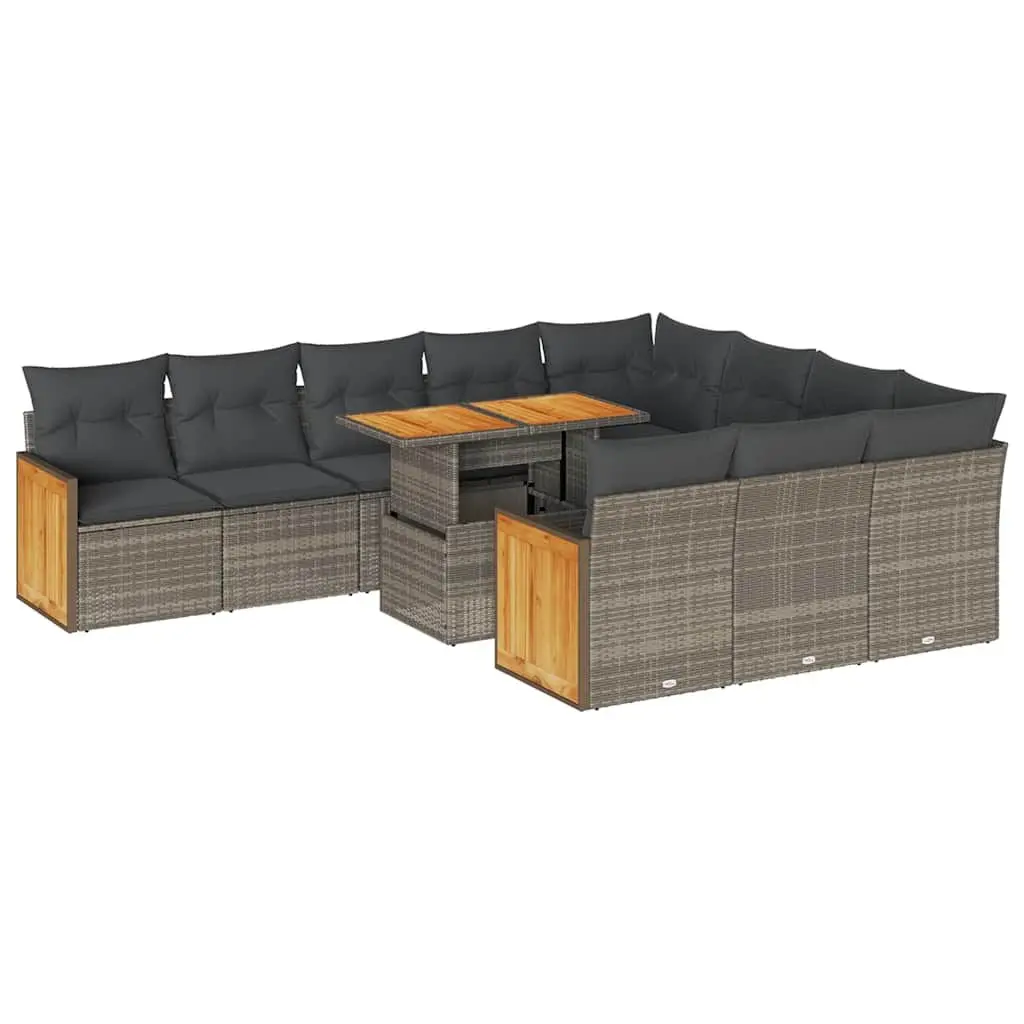 11 Piece Garden Sofa Set Grey Poly Rattan with Cushions Outdoor Furniture