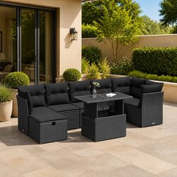 Garden Sofa Set 8 Piece Outdoor Patio Furniture Black Poly Rattan Modular