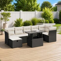 Garden Sofa Set 8 Piece Outdoor Furniture Black Rattan Modular Patio Seating