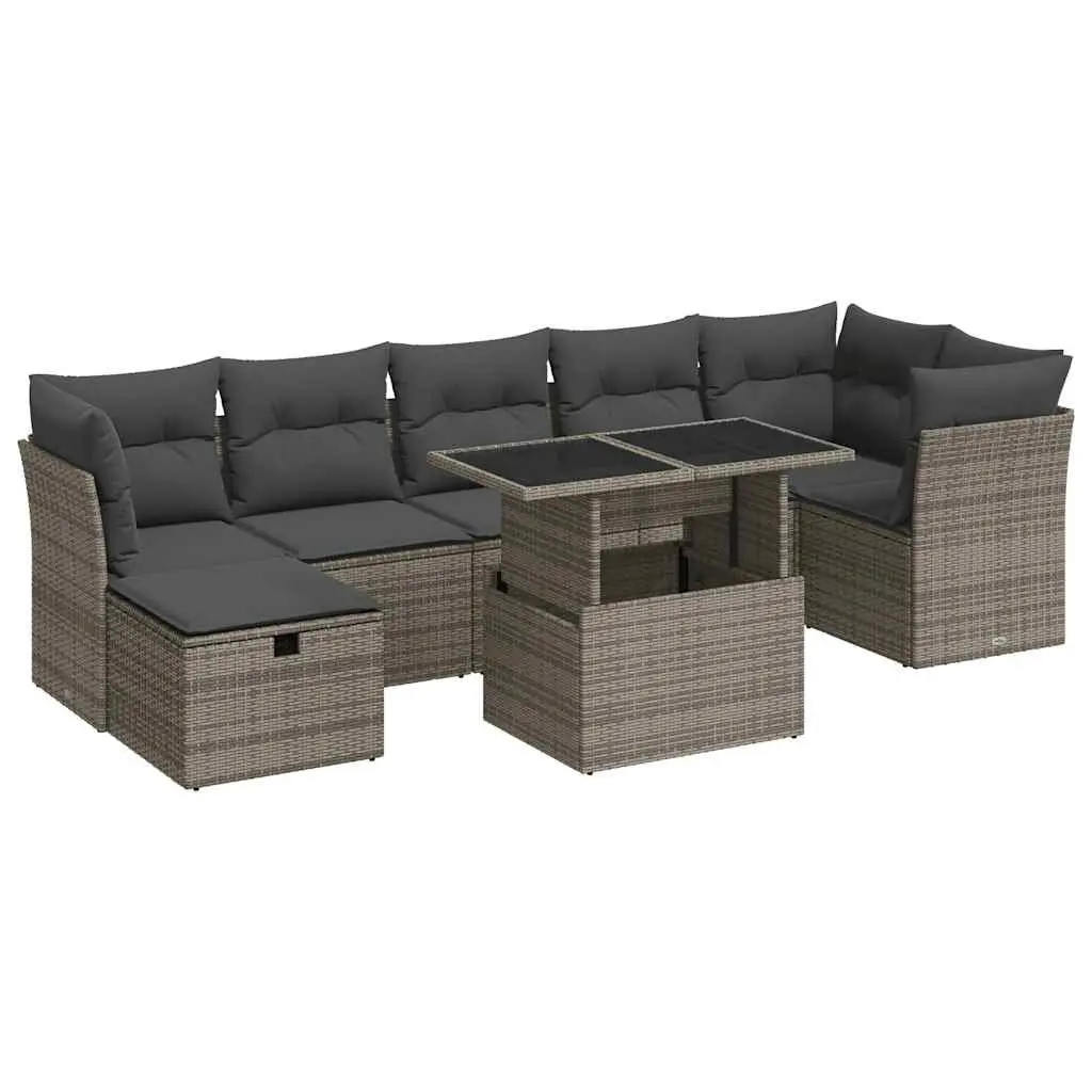 Garden Sofa Set 8 Piece Outdoor Furniture Grey Poly Rattan Modular Patio Seating