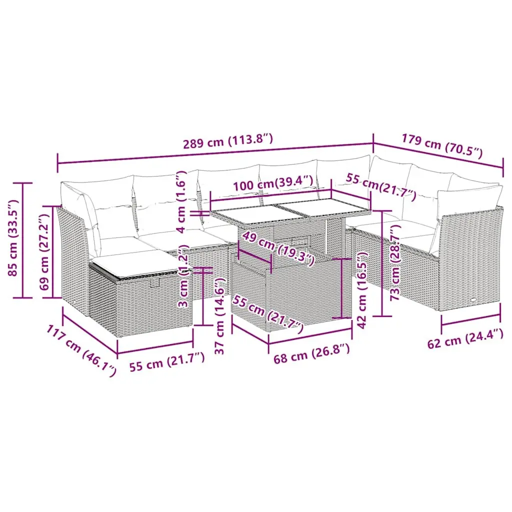 9 Piece Garden Sofa Set Grey Poly Rattan Outdoor Furniture Patio Seating Modular