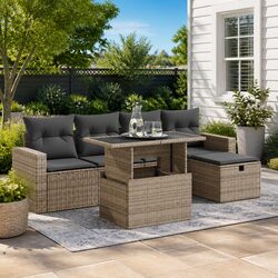 Garden Sofa Set 6 Piece Outdoor Furniture Patio Seating Grey with Cushions