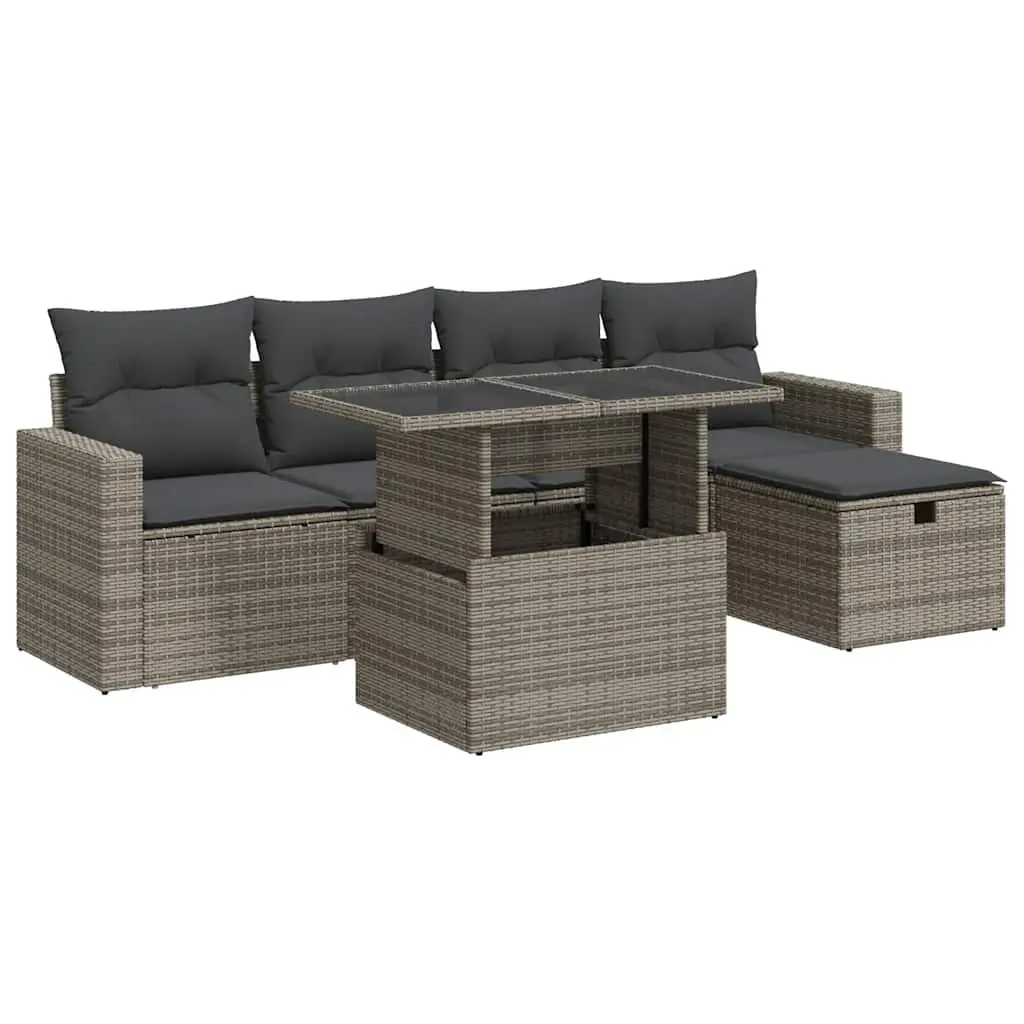 Garden Sofa Set 6 Piece Outdoor Furniture Patio Seating Grey with Cushions