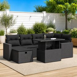 7 Piece Garden Sofa Set Black Poly Rattan Outdoor Furniture Patio Seating with