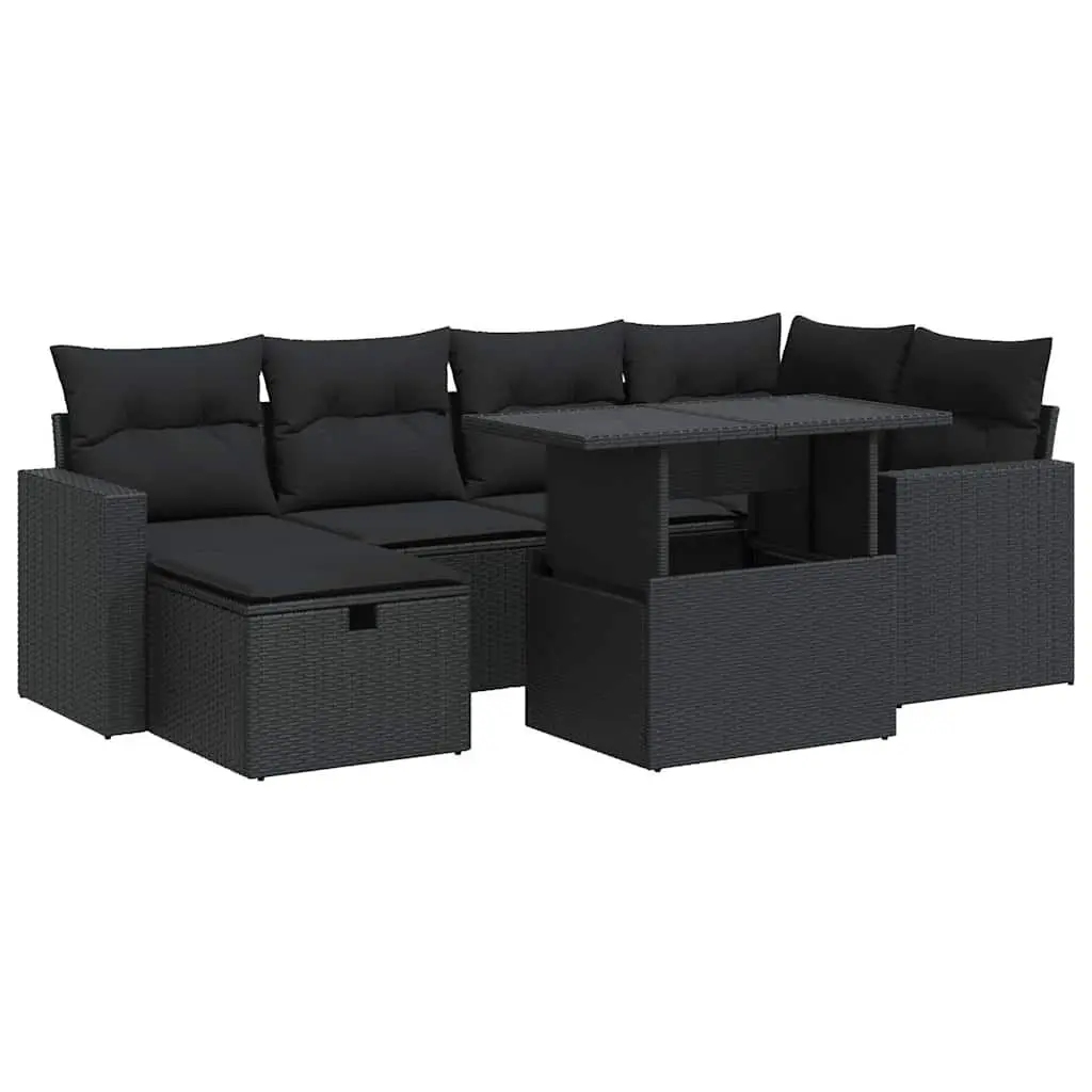 7 Piece Garden Sofa Set Black Poly Rattan Outdoor Furniture Patio Seating with
