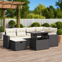 7 Piece Garden Sofa Set Black Poly Rattan Outdoor Furniture Patio Modular