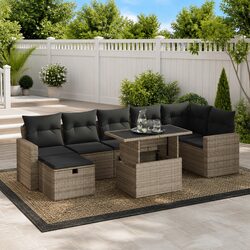Garden Sofa Set 8 Piece Outdoor Furniture Grey Poly Rattan Modular Patio Lounge