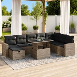 Garden Sofa Set 9 Piece Outdoor Furniture Grey Poly Rattan Modular Patio Lounge